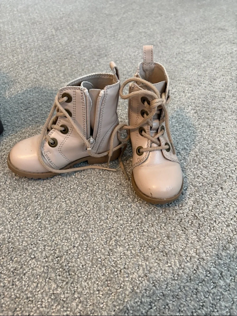 Children's Lace-Up Ankle Boots in Blush Pink